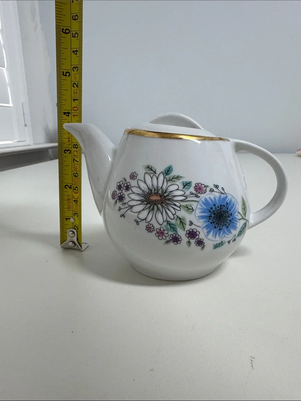 Lubiana Made In Poland  Porcelain Teapot with Blue Floral Design and Gold Trim